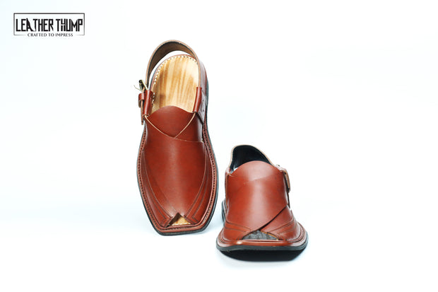 Classsic Brown Double Stitch peshawri chappal