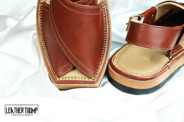 Classsic Brown Double Stitch peshawri chappal