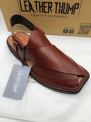 Classic Brown Double Stitch peshawri chappal