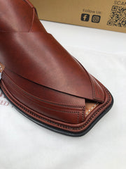 Classic Brown Double Stitch peshawri chappal