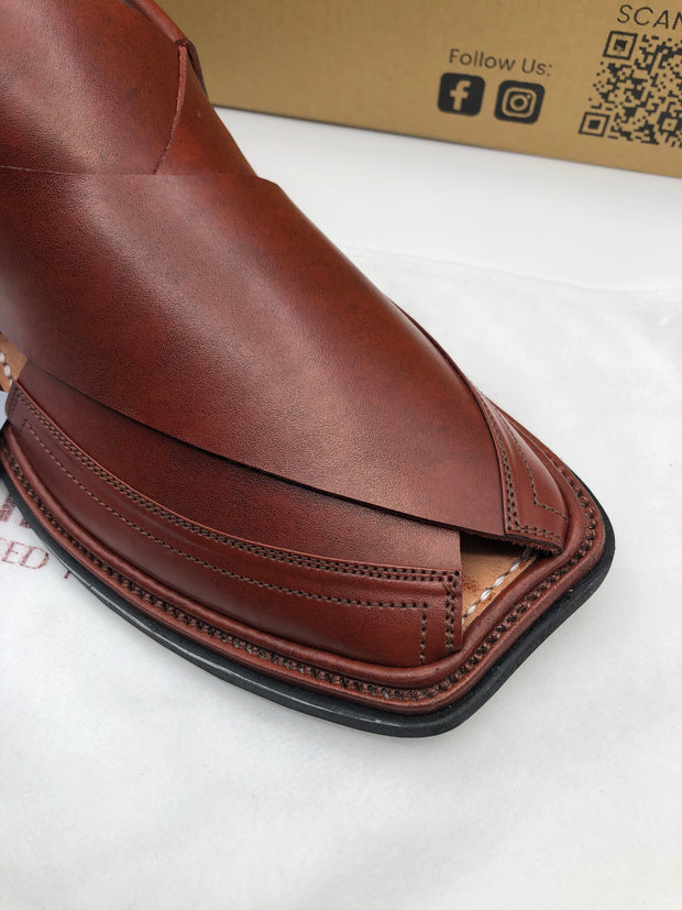Classic Brown Double Stitch peshawri chappal