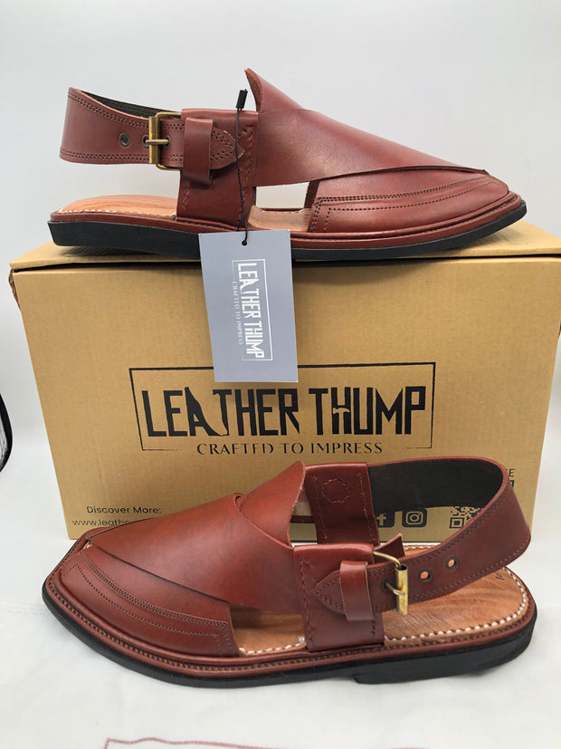 Classic Brown Double Stitch peshawri chappal