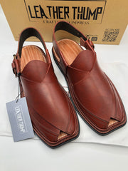 Classic Brown Double Stitch peshawri chappal