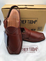 Classic Brown Double Stitch peshawri chappal