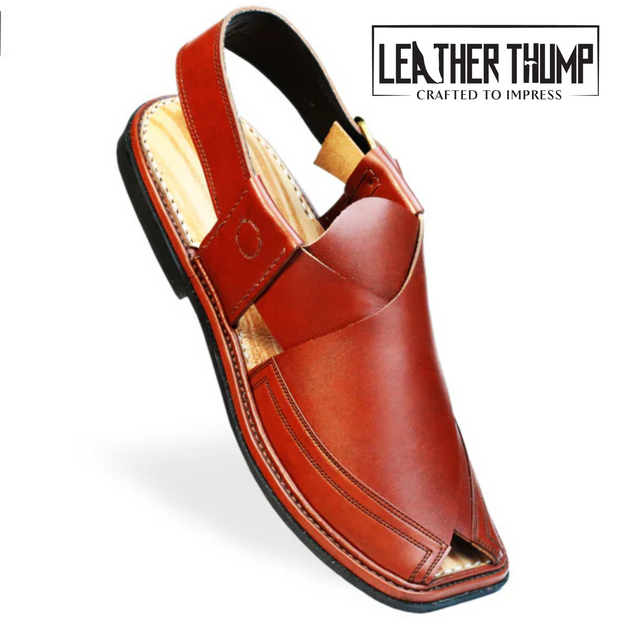 Classsic Brown Double Stitch peshawri chappal